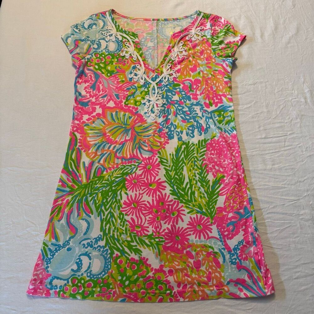 Lilly Pulitzer | Pima Cotton Coral Reef Tunic Top | Soutache Slit Neck | Size S